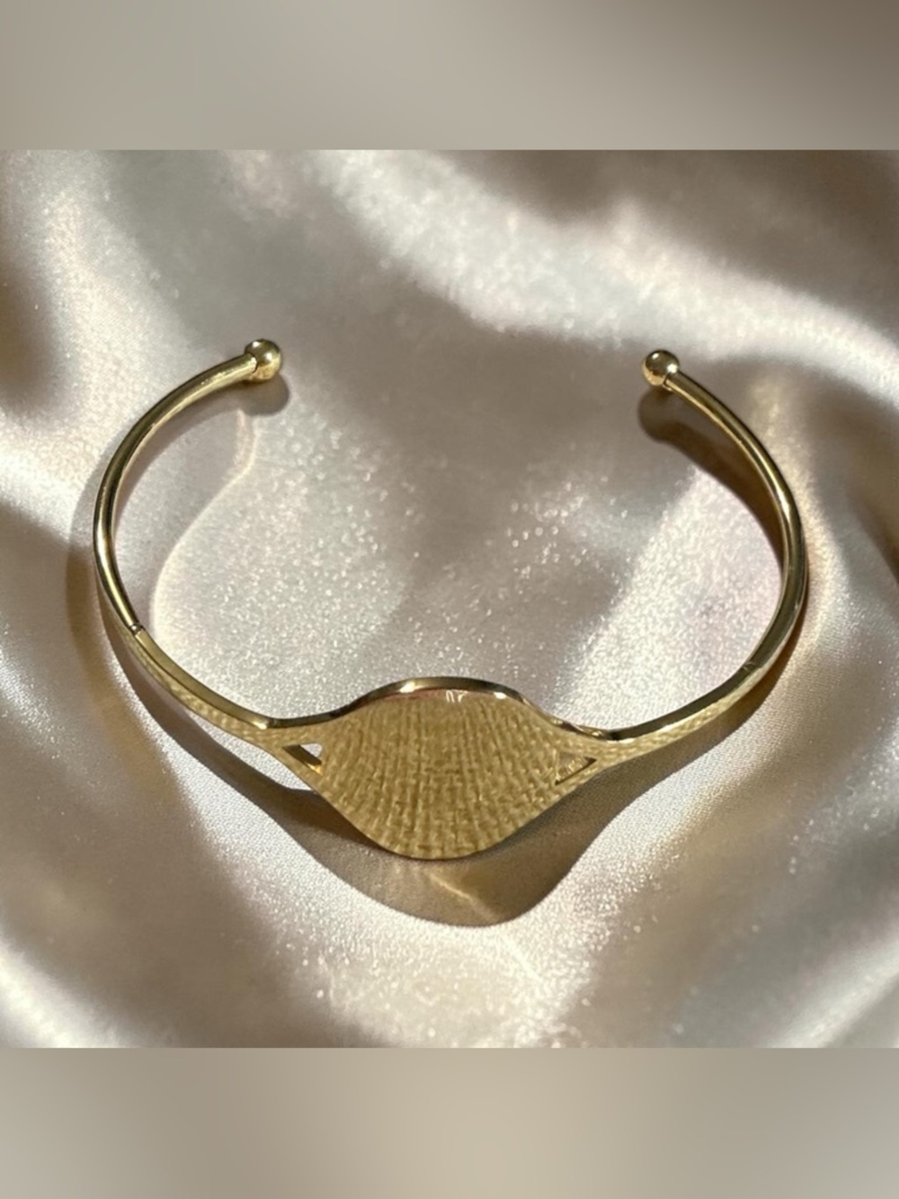 Gold Open Cuff Bracelet with Engravable Center